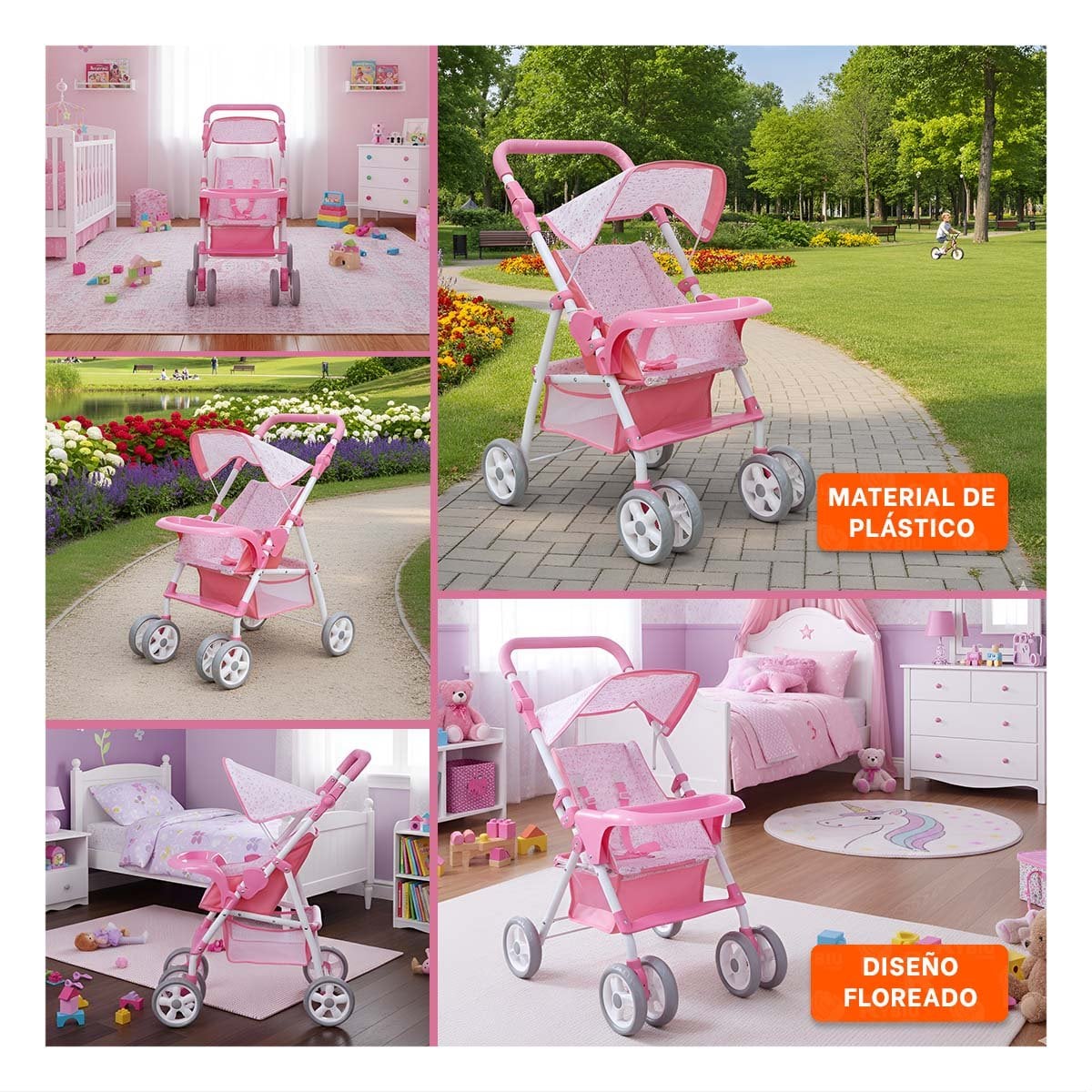 PACK2 TRANSPORTADOR PARA BEBE DE JUGUETE CON RUEDAS FUNCIONALES PARA JUEGO 68CM Y+PAPEL REGALO - 3