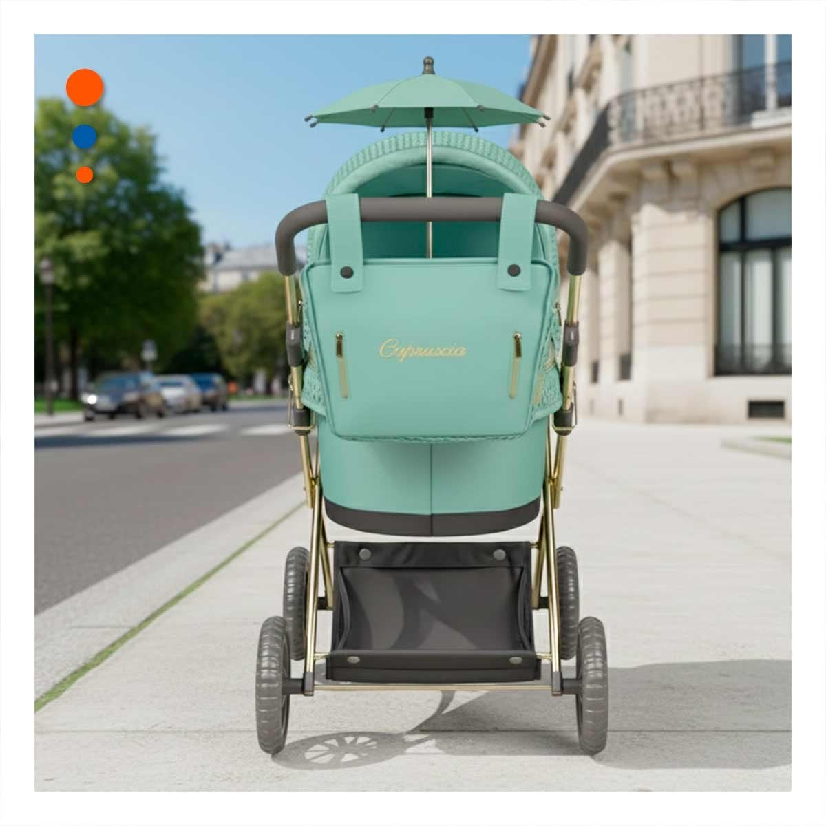 CARREOLA CLASICA DE MUNECA REBORN CON SOMBRILLA CAPRICCIO VERDE 28X70X80CM Y+POST IT - 3