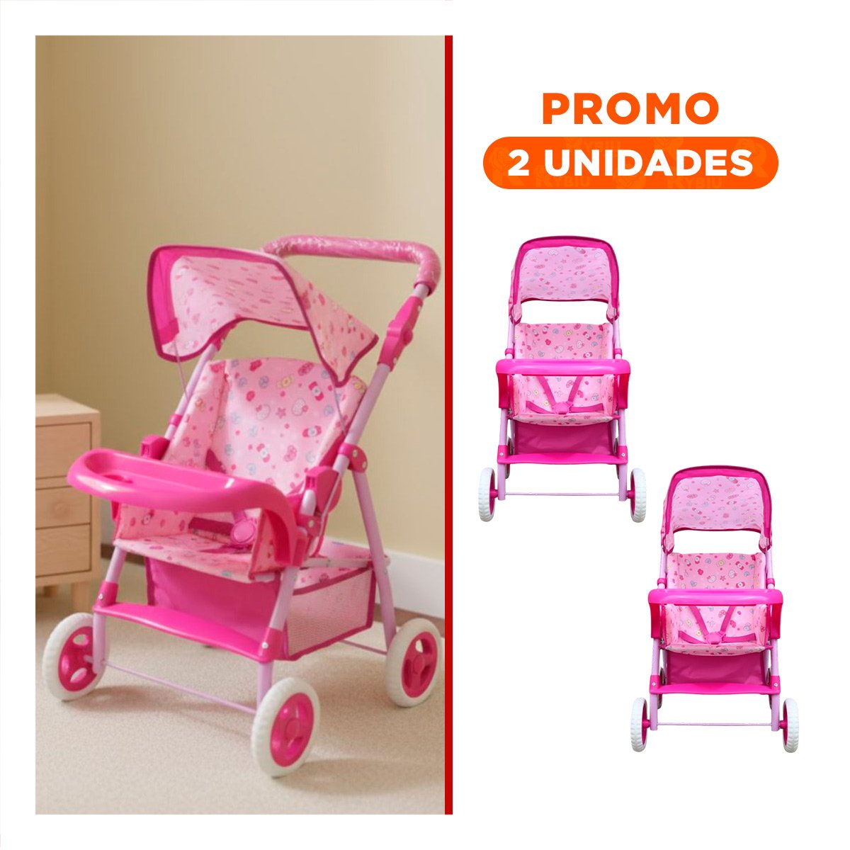 PACK2 TRANSPORTE PARA MUÑECA CON DISEÑO CARAMELOS Y ESTRUCTURA RESISTENTE ROSADO 68CM - 1
