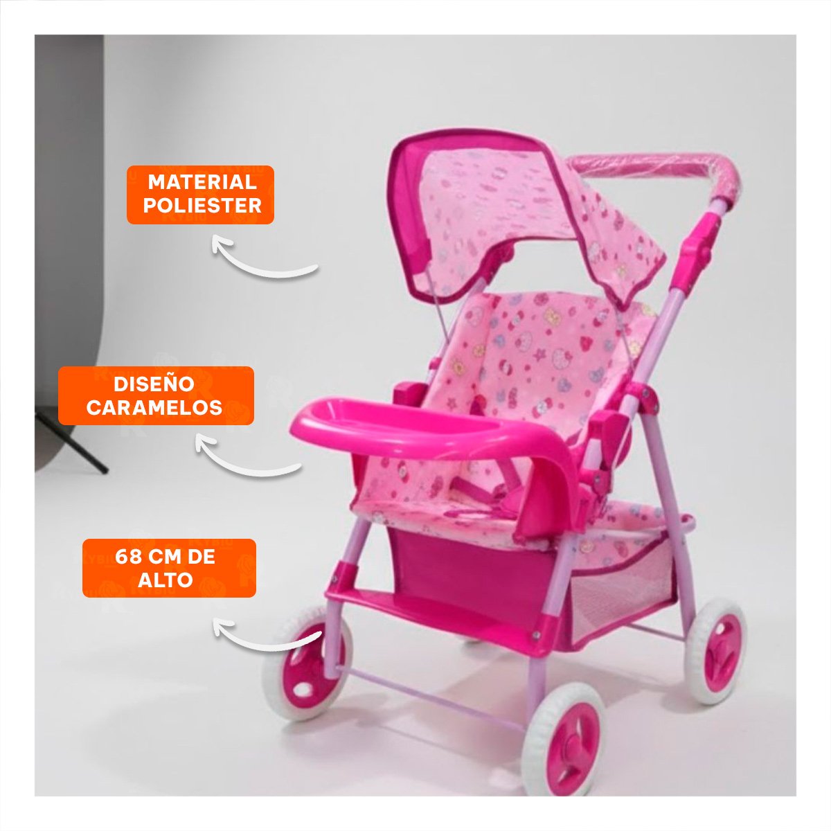 PACK2 TRANSPORTE PARA MUÑECA CON DISEÑO CARAMELOS Y ESTRUCTURA RESISTENTE ROSADO 68CM - 5