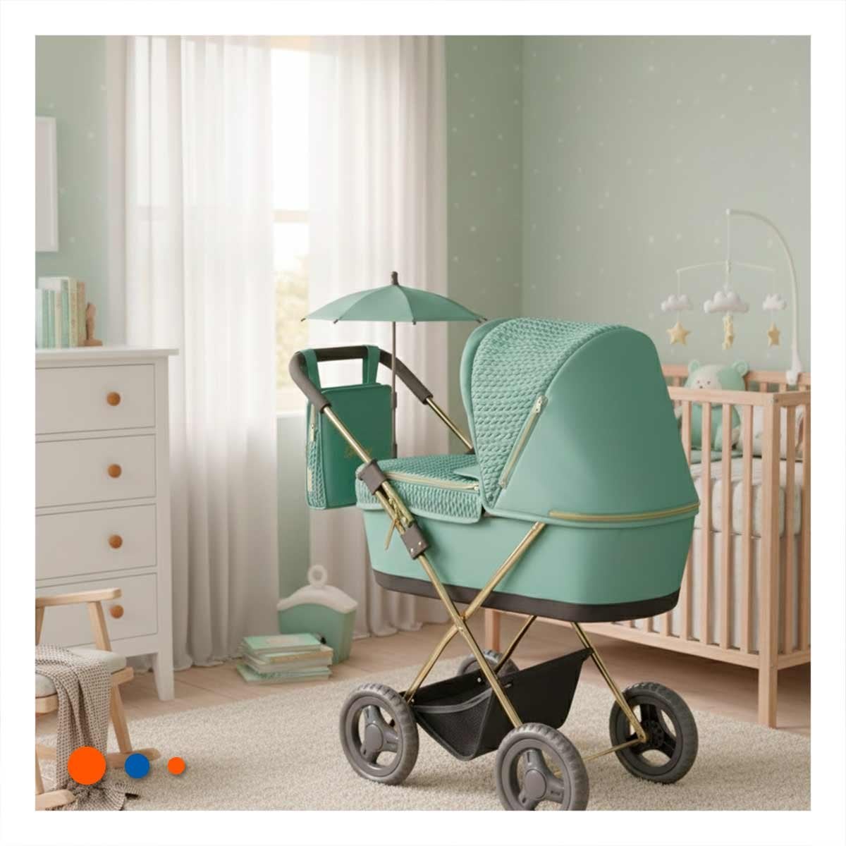 CARREOLA TIPO BEBE CON SOMBRILLA CAPRICCIO VERDE PARA MUNECA REBORN 28X70X80CM Y+REGALO STICKER - 2
