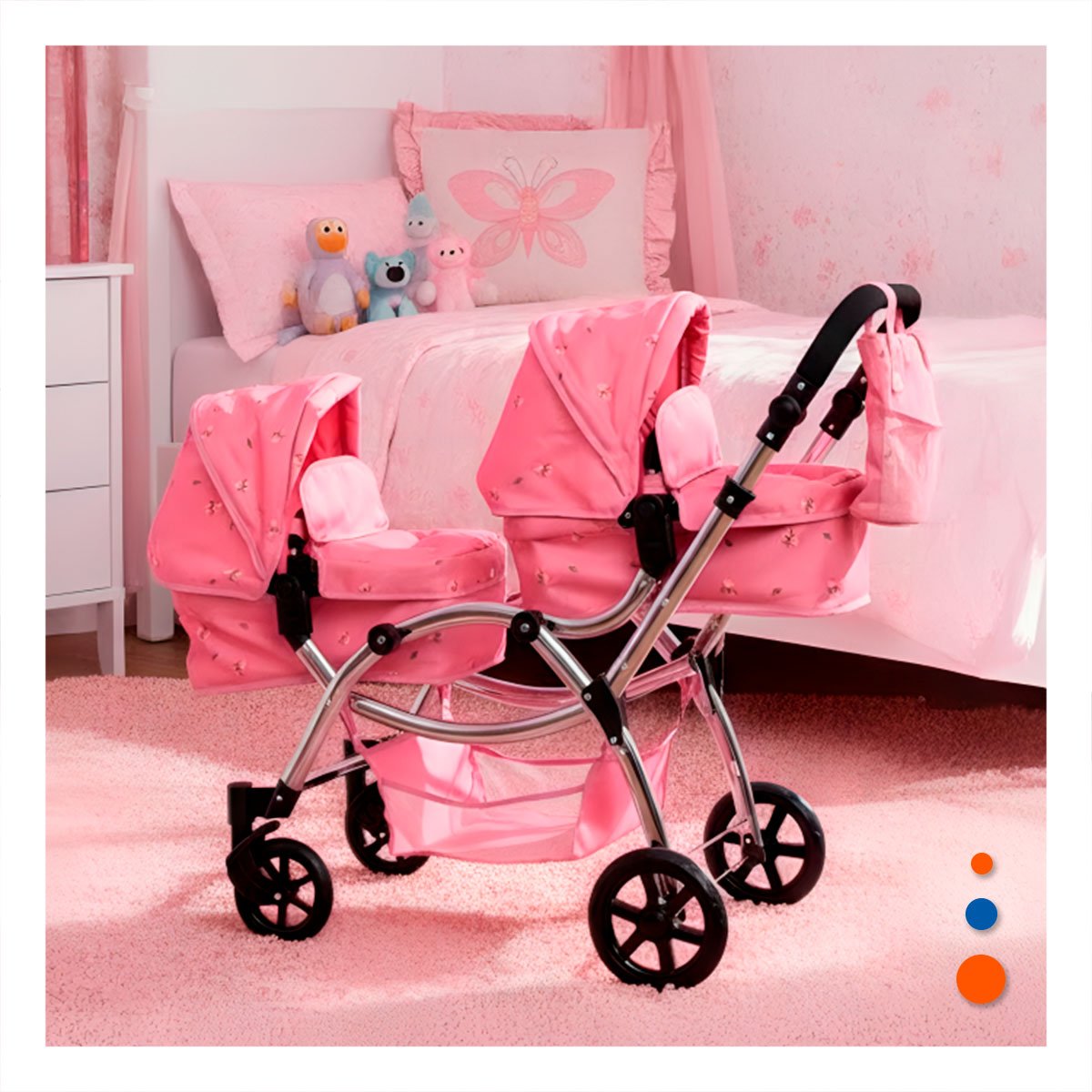 CARRO DE MUNECA GEMELAR ROSADO 46X96X88CM USO DOMESTICO INFANTIL Y+LIGAS REGALO - 1