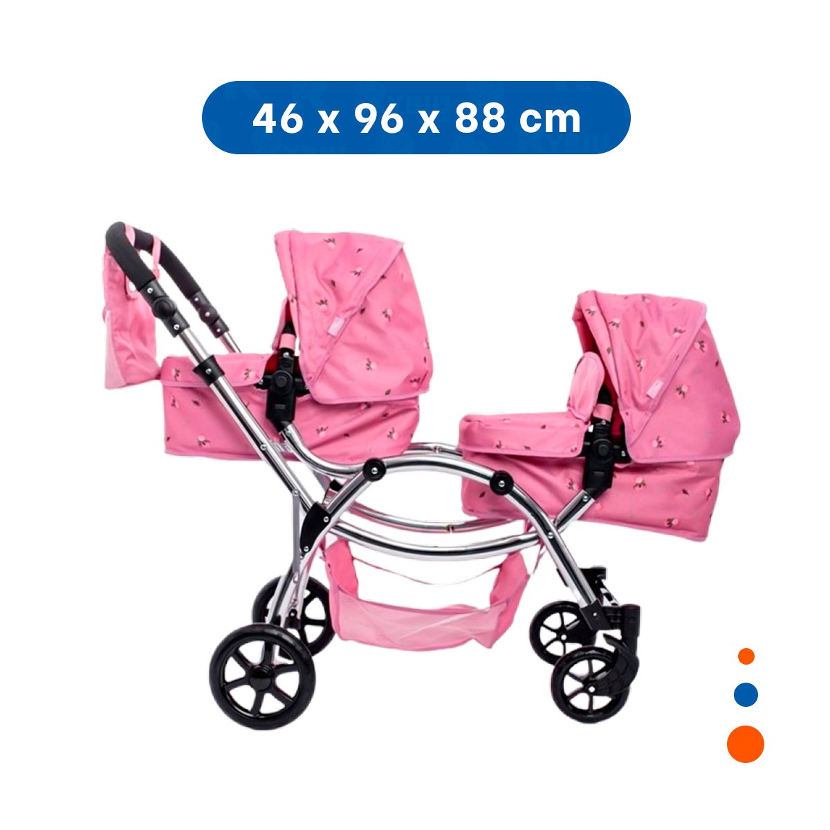 CARRO DE MUNECA GEMELAR ROSADO 46X96X88CM USO DOMESTICO INFANTIL Y+LIGAS REGALO - 4