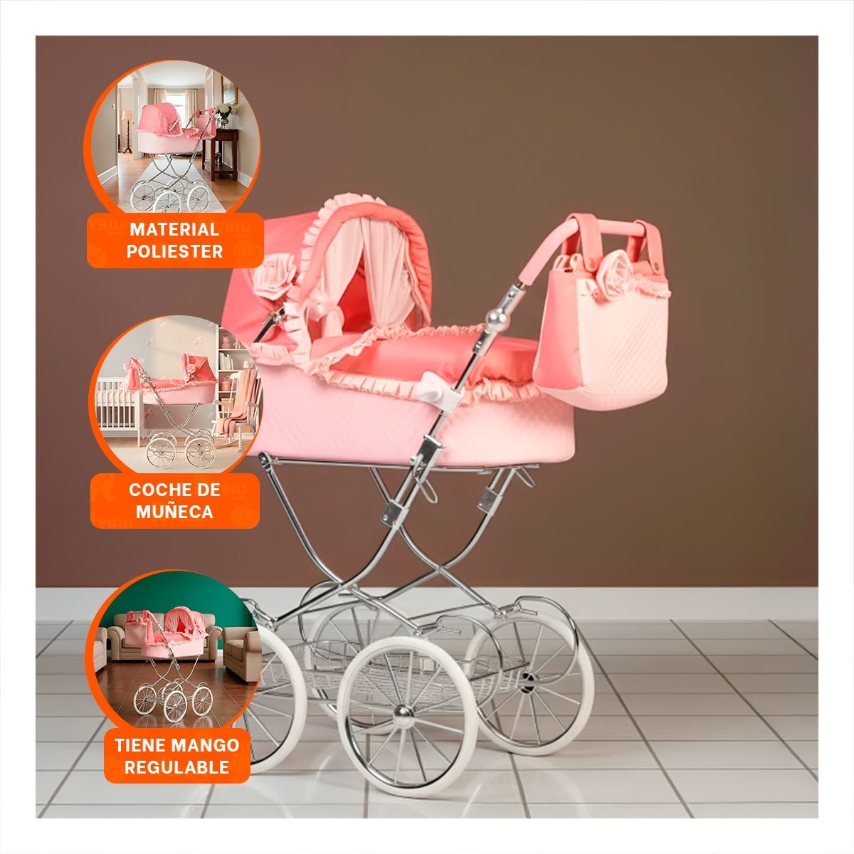PACK2 PORTADOR DE MUNECA DISENO TRADICIONAL EUROPEO ROSADO 78X41.5X95CM Y+PAPEL REGALO - 5