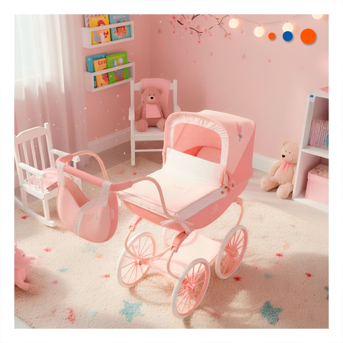 CARRIOLA DE MUNECA REBORN VINTAGE TULIPE ROSADO 38X65X84CM ESTILO CLASICO - 2