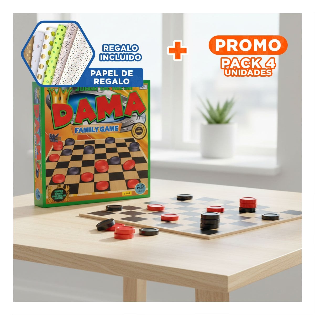 PACK4 ALTERNATIVA DE MESA DAMA CLASICO PARA DIVERSION FAMILIAR Y+PAPEL REGALO - 1