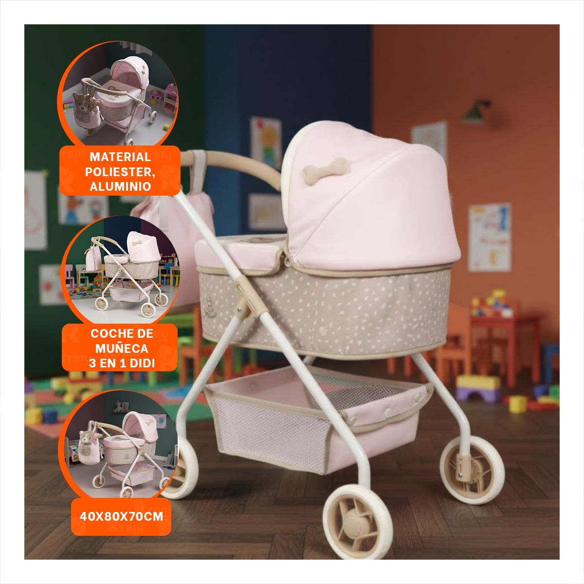 PACK2 TRANSPORTADOR INFANTIL DIDI 3 EN 1 40X80X70CM CON DISENO ADAPTABLE Y+PAPEL REGALO - 5