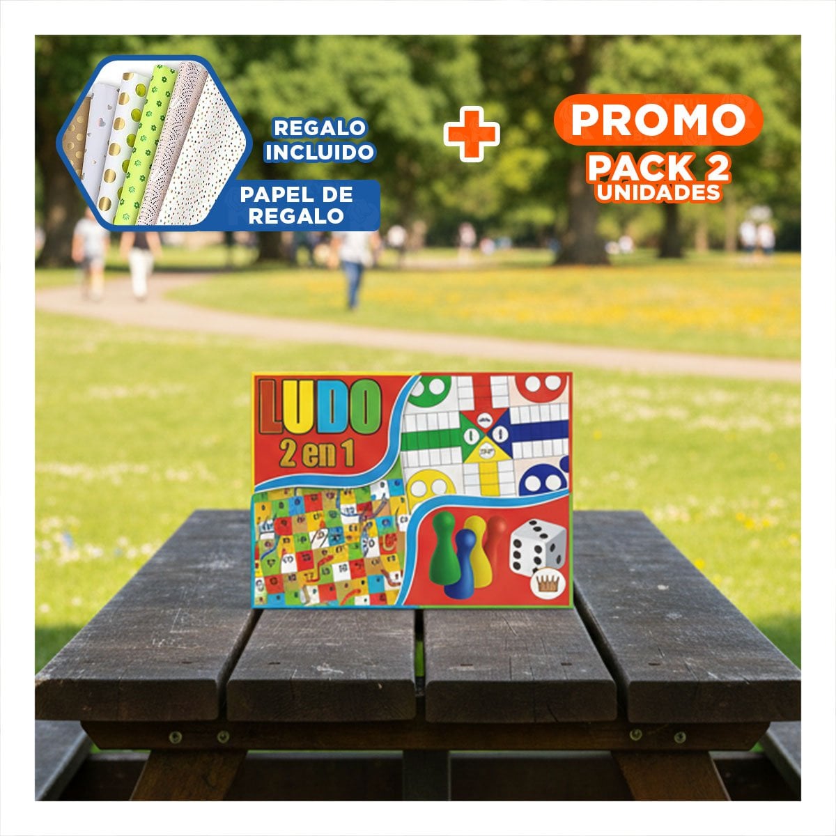 PACK2 PAQUETE DE MESA LUDO 2 EN 1 PARA JUEGOS TRADICIONALES Y+PAPEL REGALO - 1