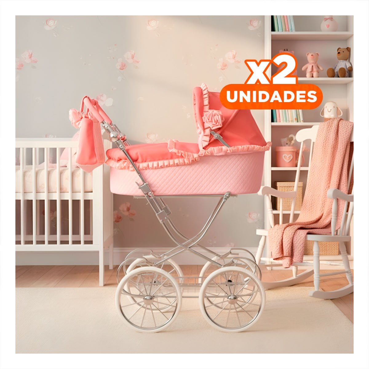 PACK2 PORTADOR DE MUNECA MODELO CLASICO ROSADO 78X41.5X95CM INFANTIL Y+REGALO STICKER - 1