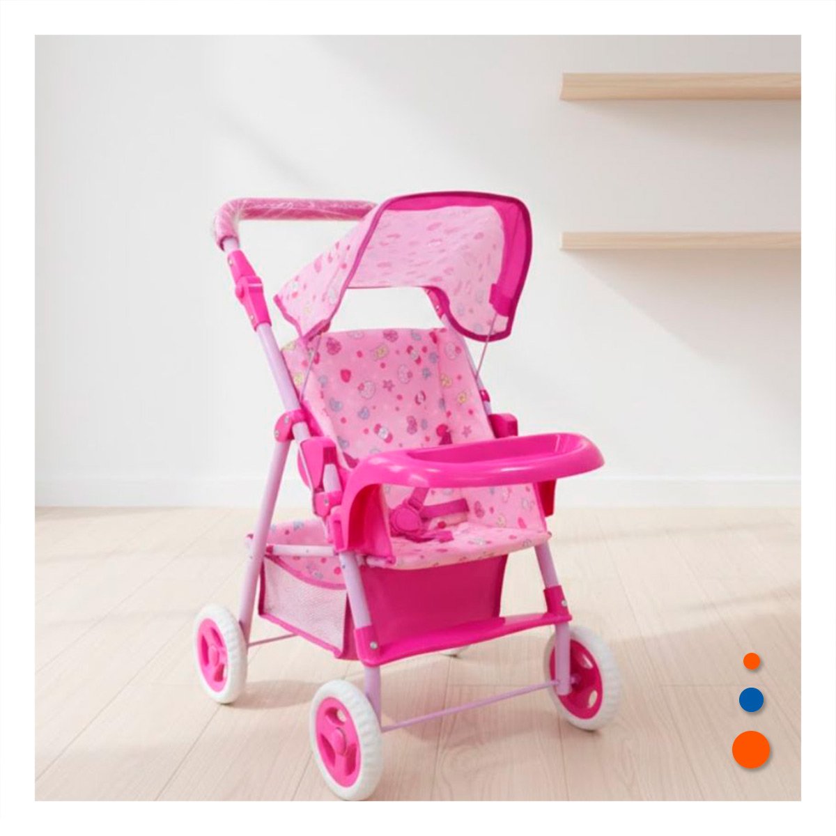 CARRO PARA MUÑECA GRANDE CON RUEDAS FIRMES Y DISEÑO CARAMELOS ROSADO 68CM Y+LIGAS REGALO - 1