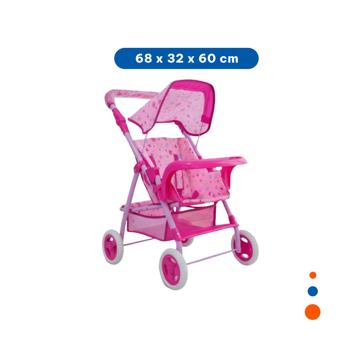 CARRO PARA MUÑECA GRANDE CON RUEDAS FIRMES Y DISEÑO CARAMELOS ROSADO 68CM Y+LIGAS REGALO - 4