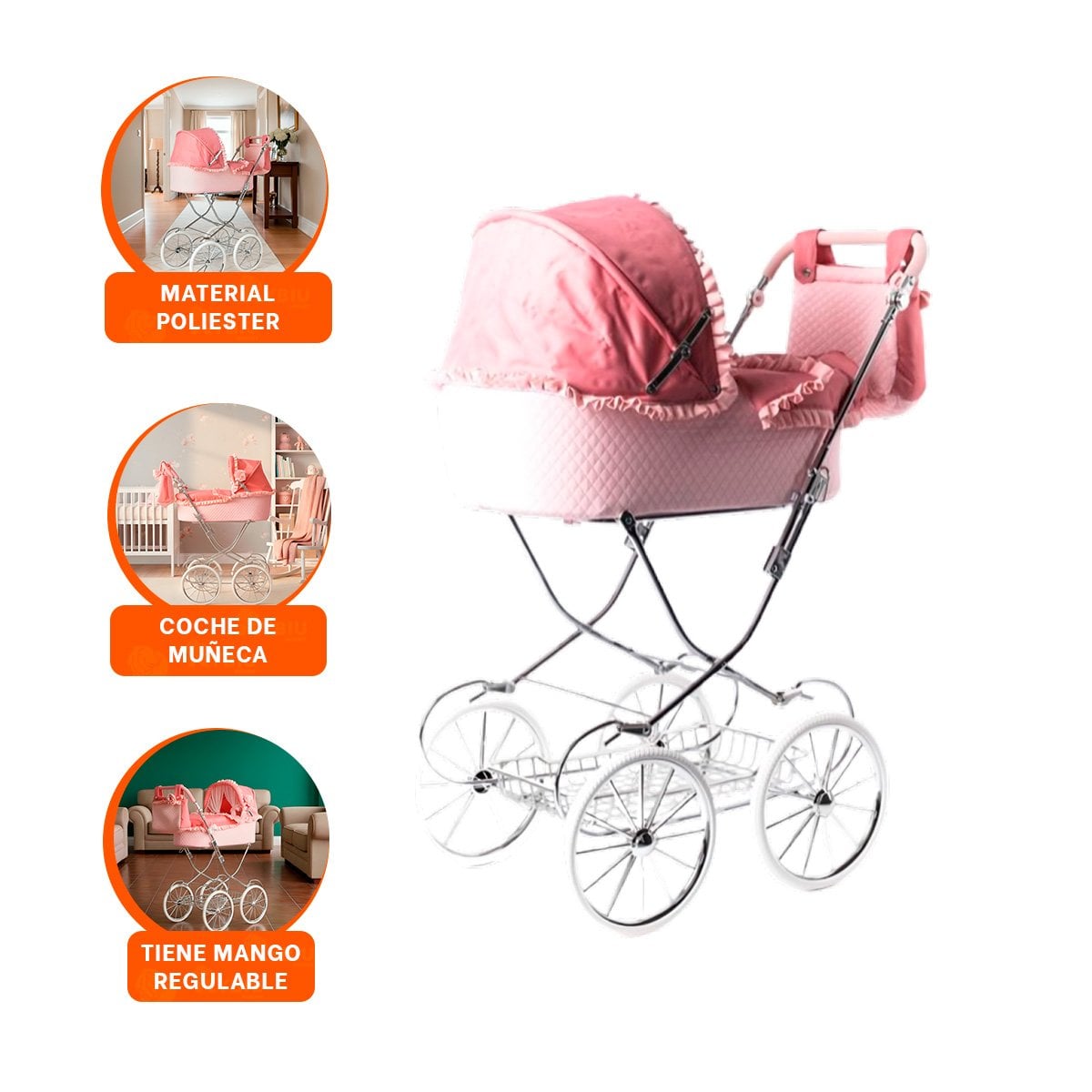 PASEADOR DE MUNECA CLASICO ESPANOL ROSADO 78X41.5X95CM PARA JUEGO - 3