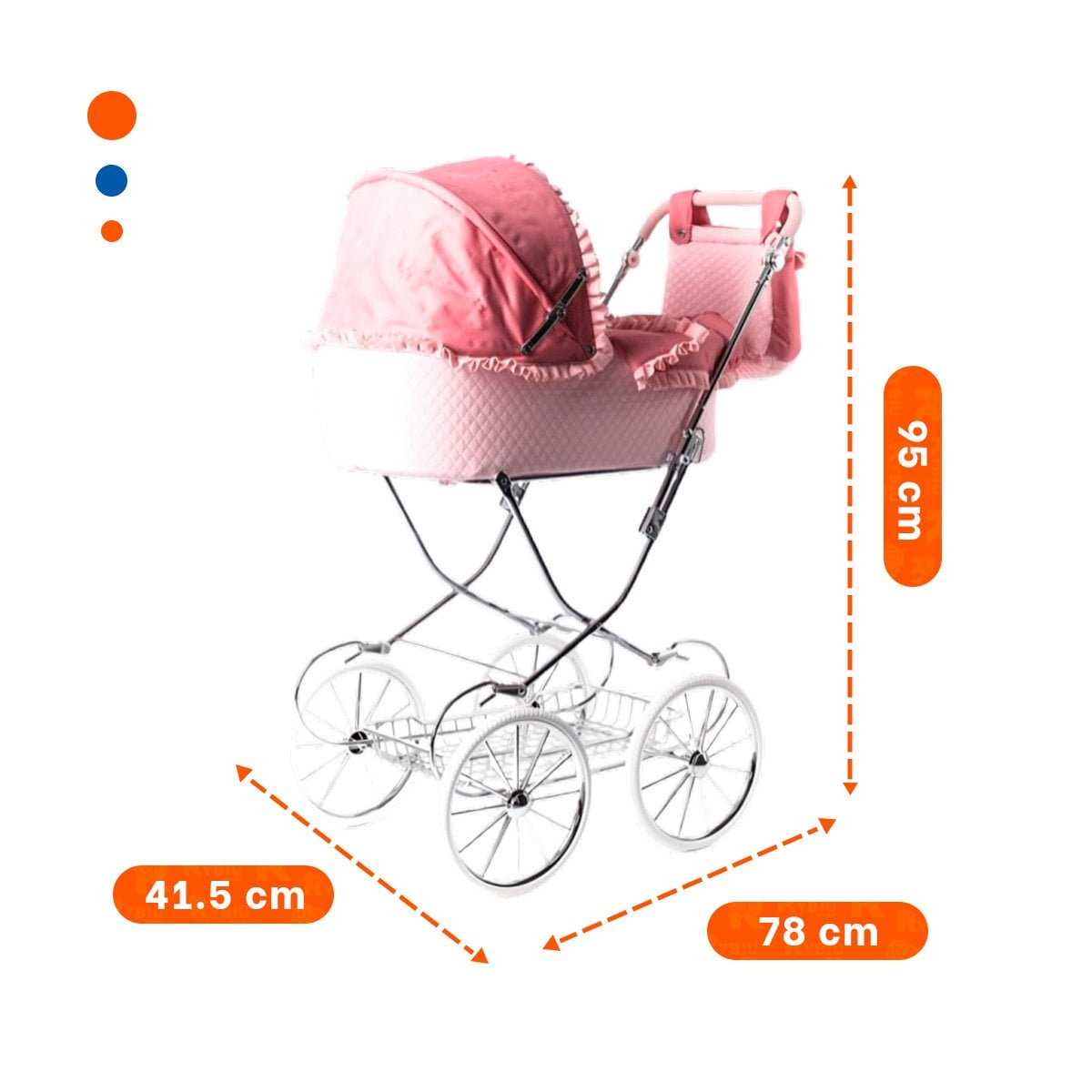 PASEADOR DE MUNECA CLASICO ESPANOL ROSADO 78X41.5X95CM PARA JUEGO - 4