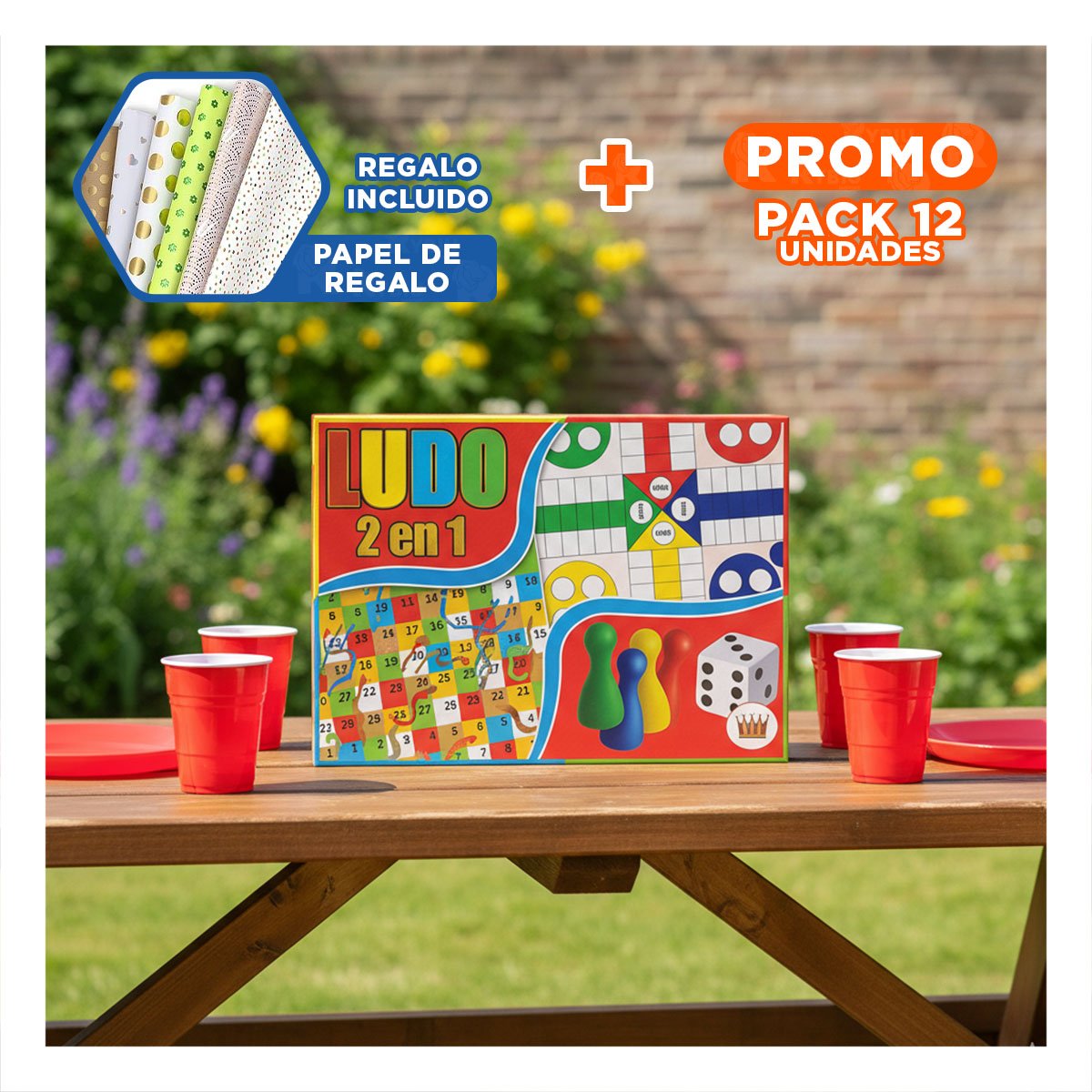 PACK12 KIT DE MESA LUDO 2 EN 1 TRADICIONAL PARA JUEGOS FAMILIARES EN CASA Y+PAPEL REGALO - 1