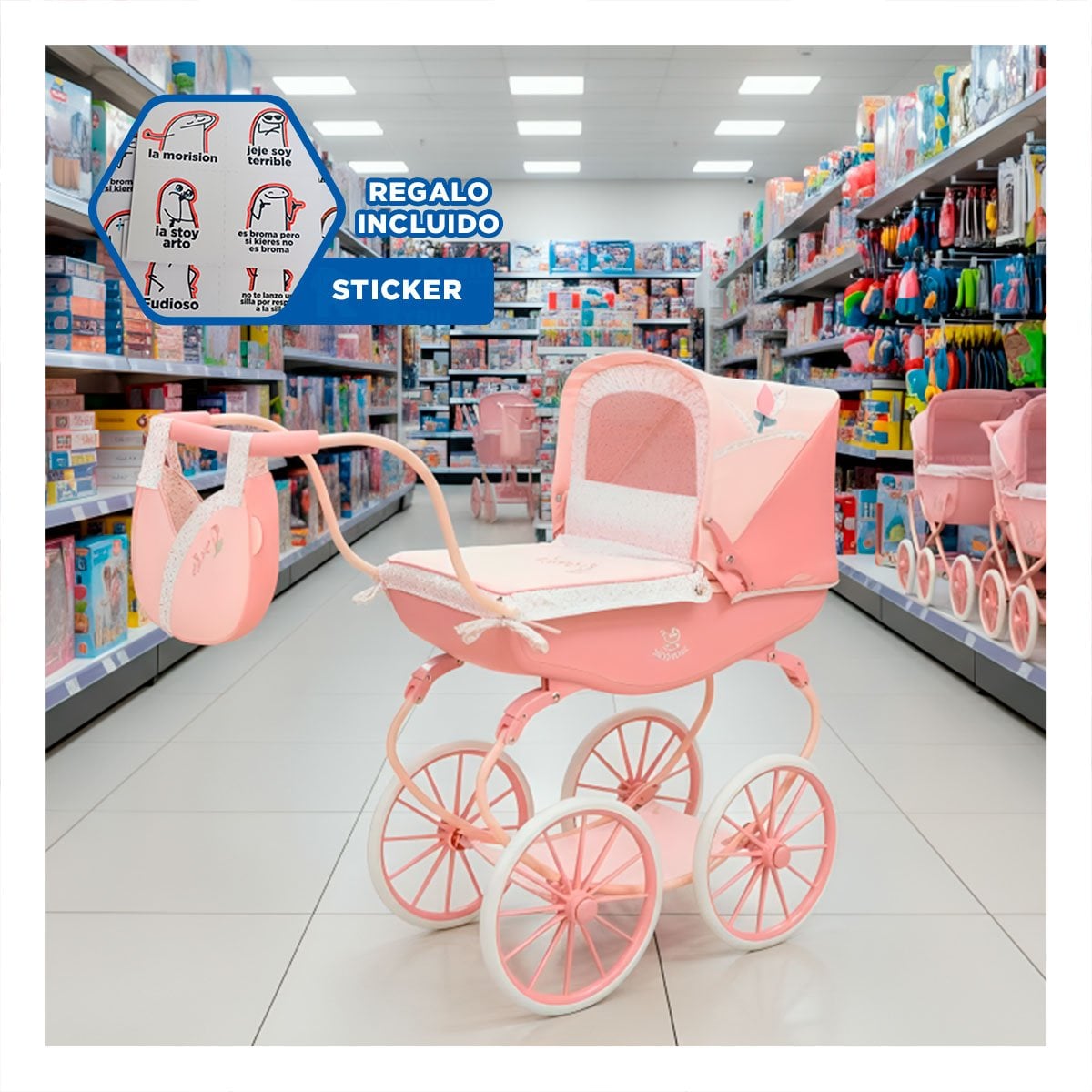 CARRIOLA DE MUNECA REBORN VINTAGE TULIPE ROSADO 38X65X84CM DISENO RETRO Y+REGALO STICKER - 1
