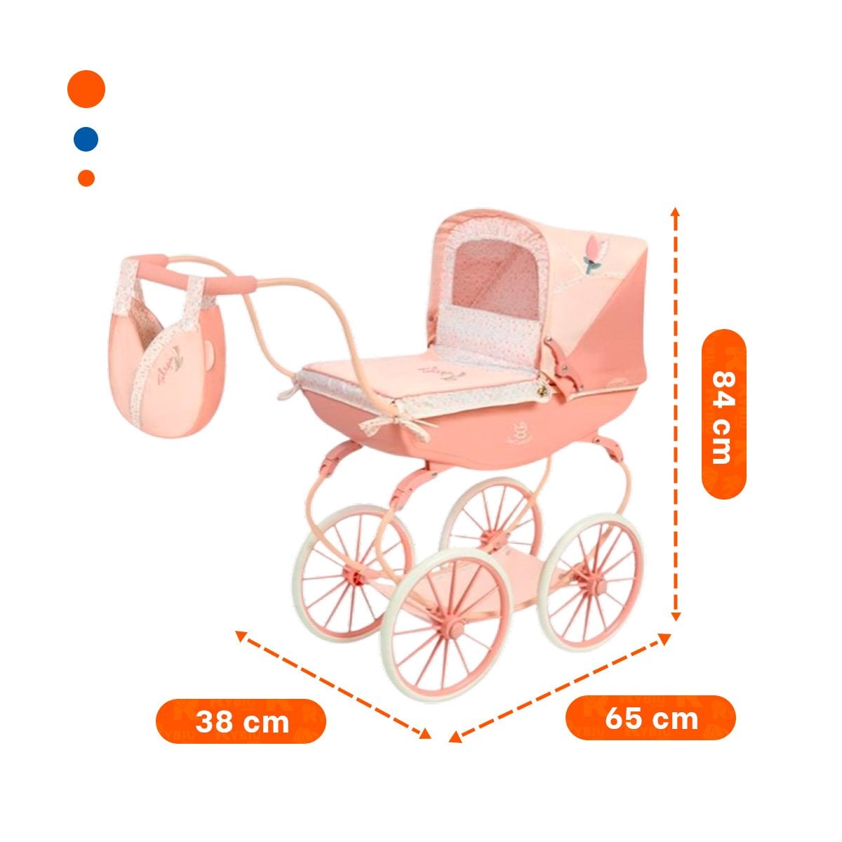 CARRIOLA DE MUNECA REBORN VINTAGE TULIPE ROSADO 38X65X84CM DISENO RETRO Y+REGALO STICKER - 4