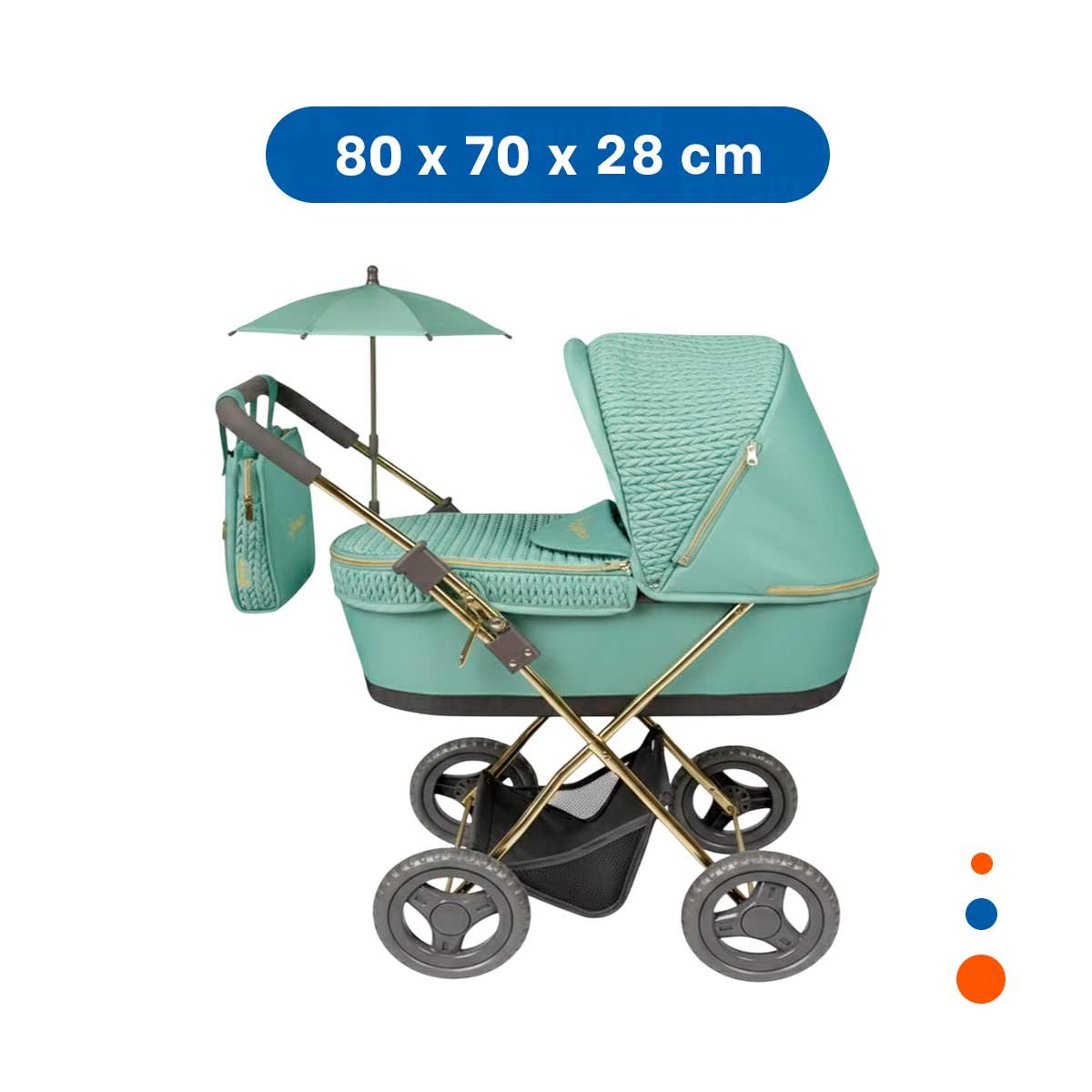 CARREOLA RECREATIVA REBORN PARA MUNECA CON SOMBRILLA VERDE 28X70X80CM Y+LIGAS REGALO - 4