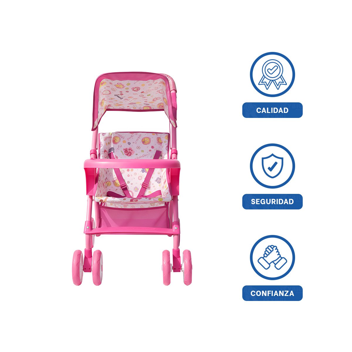 CARRO INFANTIL PENSADO PARA JUEGO CON GRAFICA FLORES COLORES ROSADO 68CM Y+LIGAS REGALO - 3
