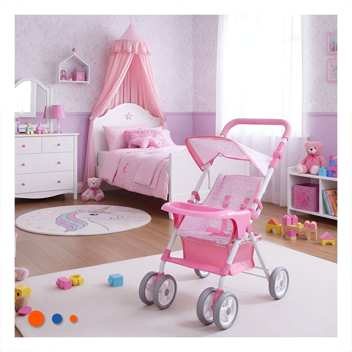CARRO PARA BEBE DE JUGUETE CON ESTILO CLASICO FLORAL ROSADO 68CM Y+REGALO STICKER - 2