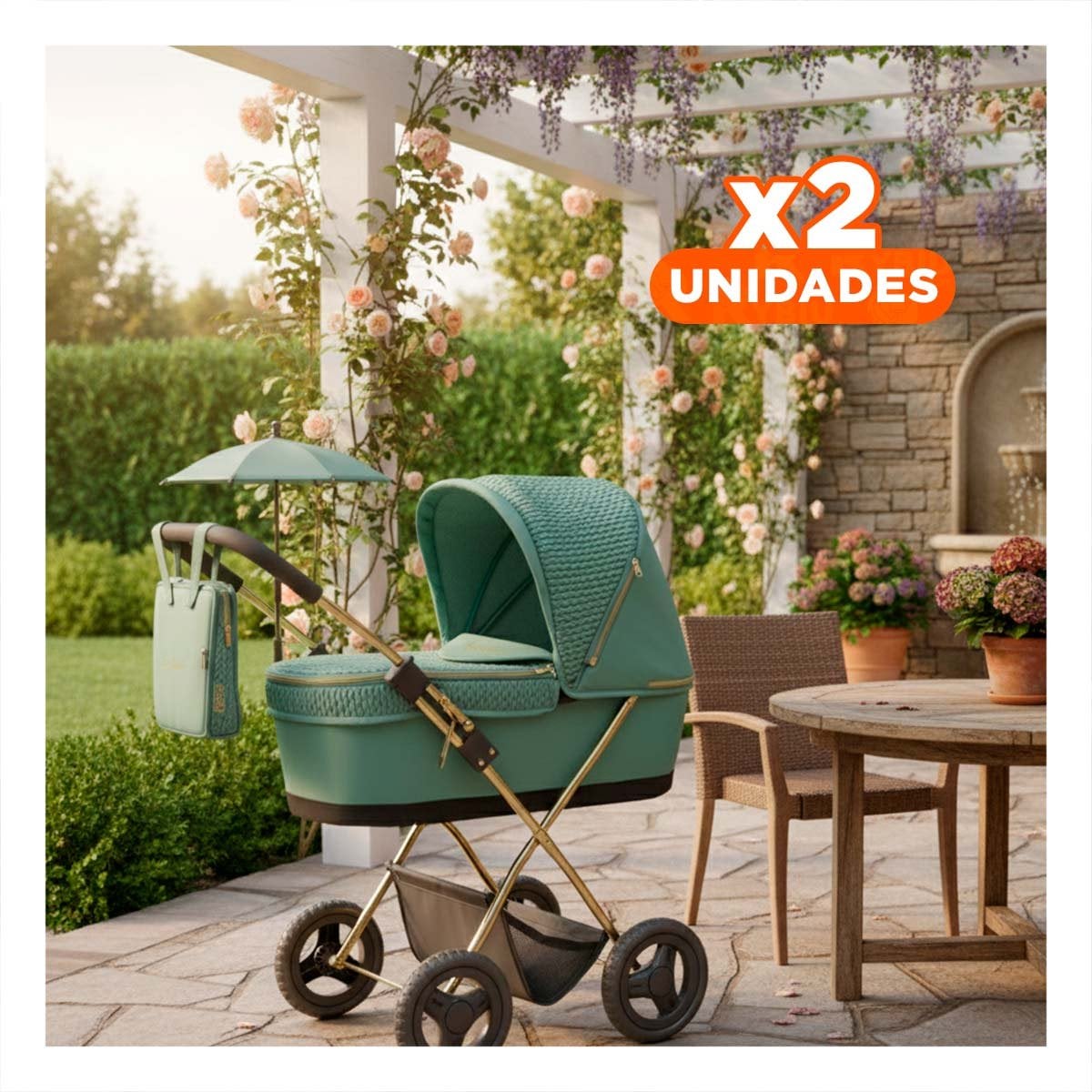 PACK2 TRANSPORTADOR PARA PASEO DE MUNECA REBORN CON SOMBRILLA CAPRICCIO VERDE Y+REGALO STICKER - 1