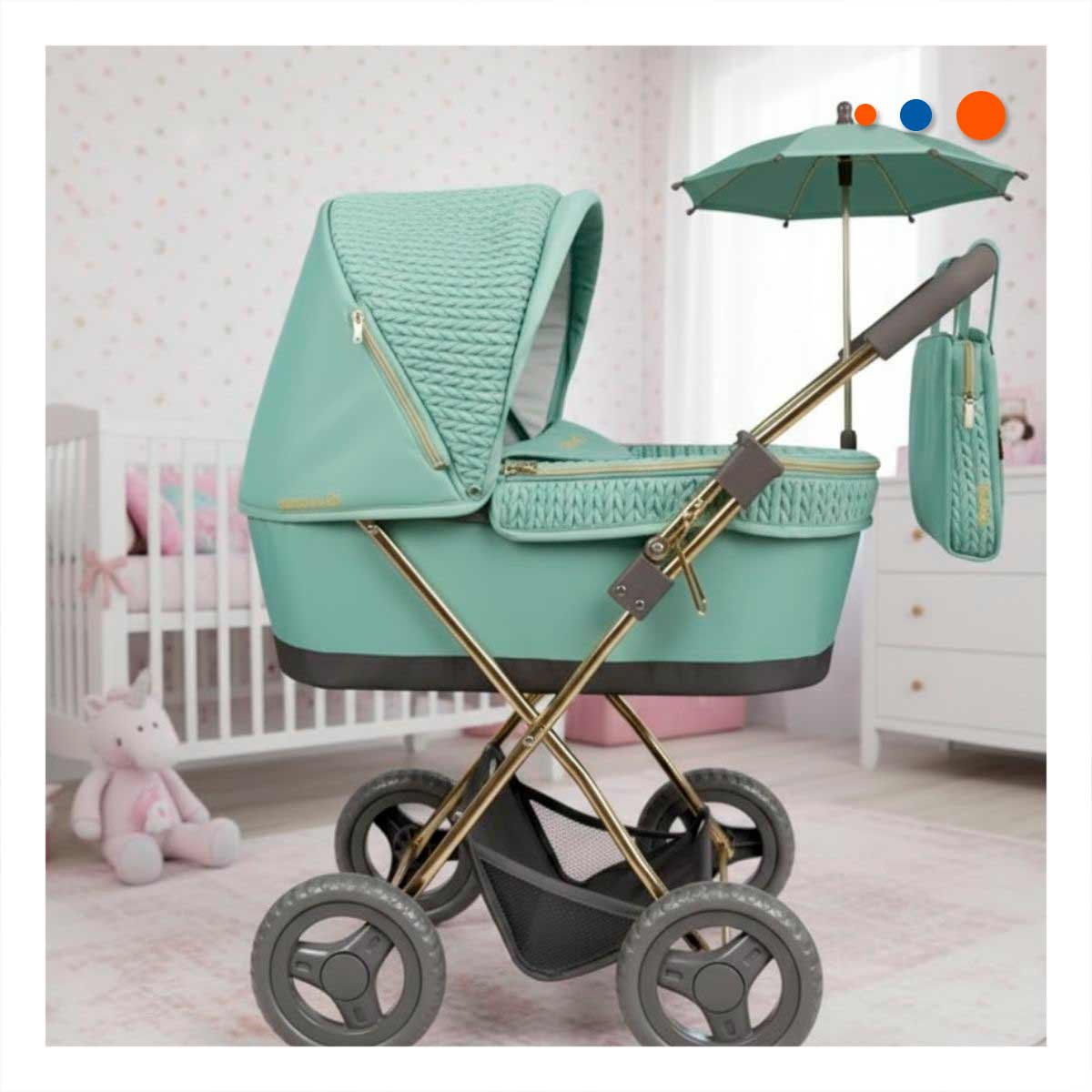 PACK2 TRANSPORTADOR PARA PASEO DE MUNECA REBORN CON SOMBRILLA CAPRICCIO VERDE Y+REGALO STICKER - 3