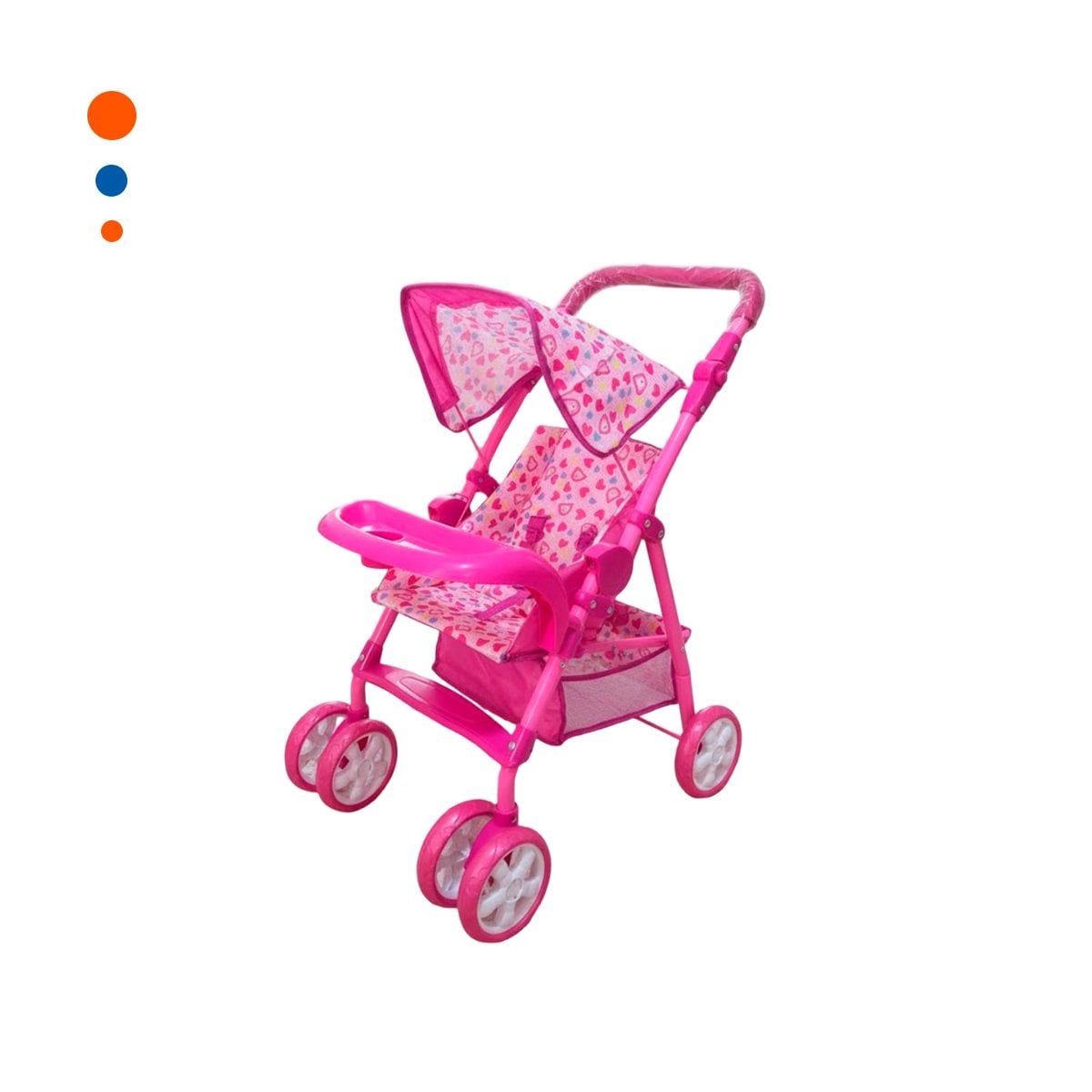 COCHE PARA MUÑECA CON DISEÑO TIERNO DE OSITOS Y CORAZONES ROSADO 68CM Y+PAPEL REGALO - 1