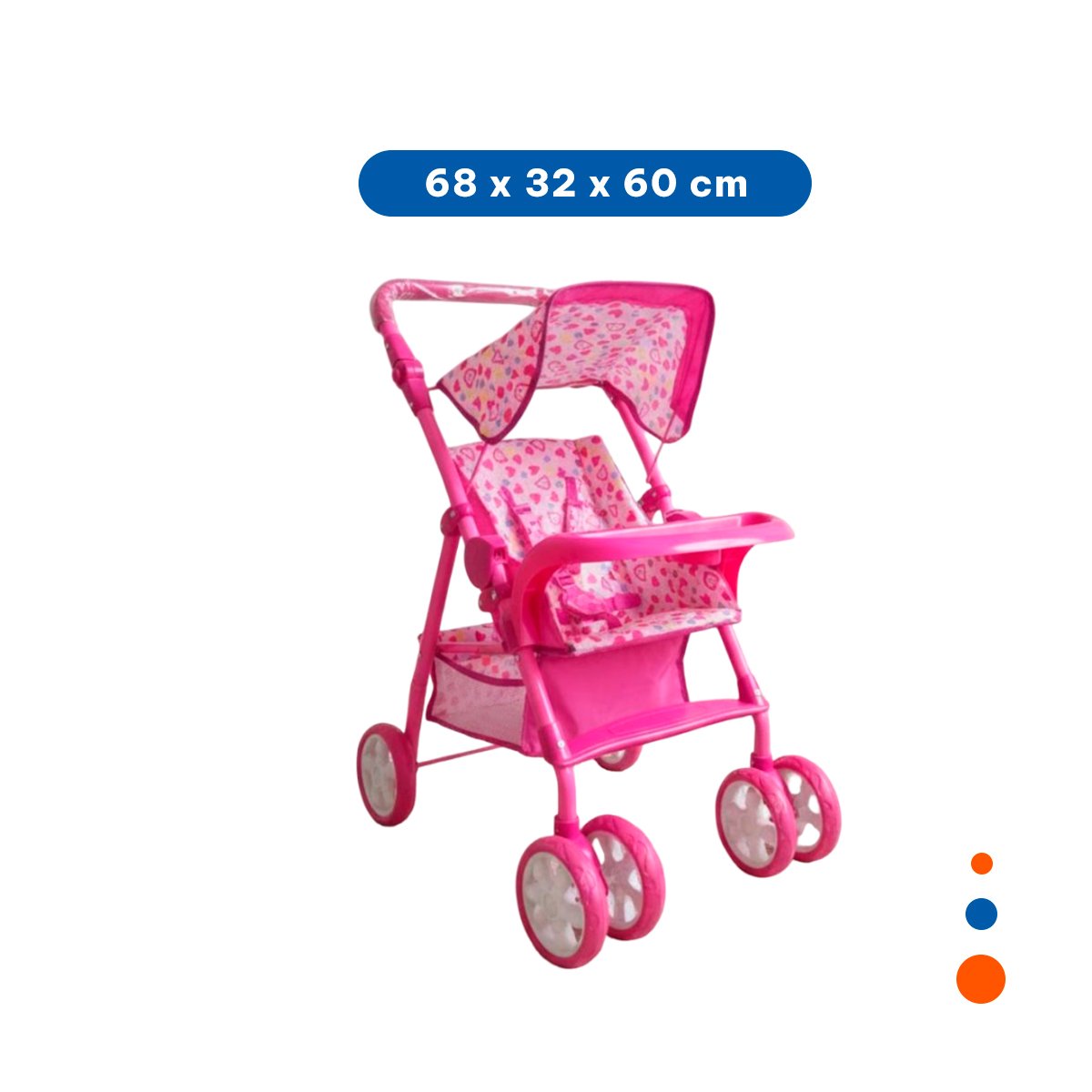 COCHE PARA MUÑECA CON DISEÑO TIERNO DE OSITOS Y CORAZONES ROSADO 68CM Y+PAPEL REGALO - 4