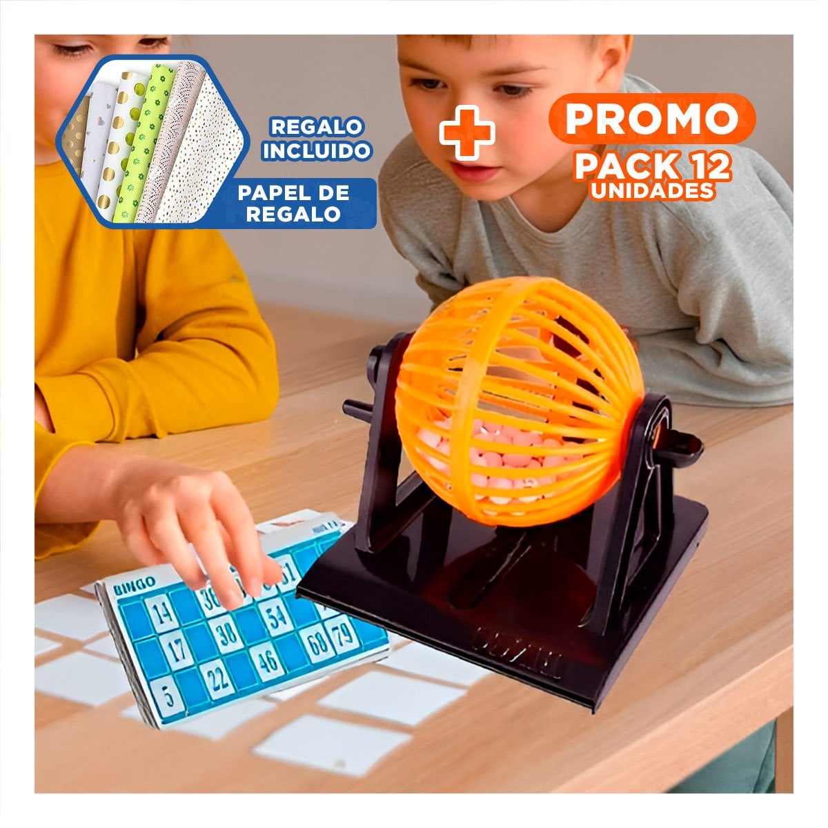 PACK12 ACTIVIDAD BINGO LOTTO 90 NUMEROS CON 12 CARTAS ROJO PARA JUEGOS DE MESA Y+PAPEL REGALO - 1