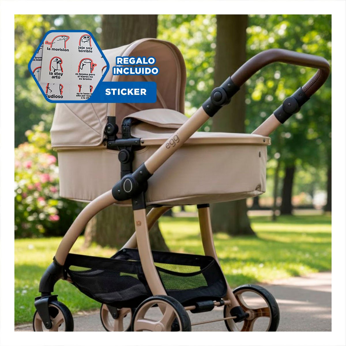 CARRO DE PASEO PARA MUNECA CAPAZO BEIGE 79X48X84CM CLASICO INFANTIL Y+REGALO STICKER - 1