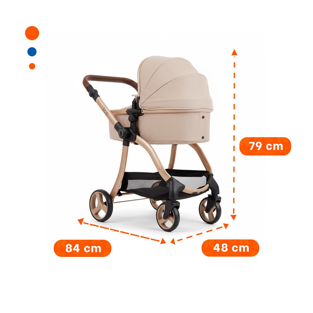CARRO DE PASEO PARA MUNECA CAPAZO BEIGE 79X48X84CM CLASICO INFANTIL Y+REGALO STICKER - 4