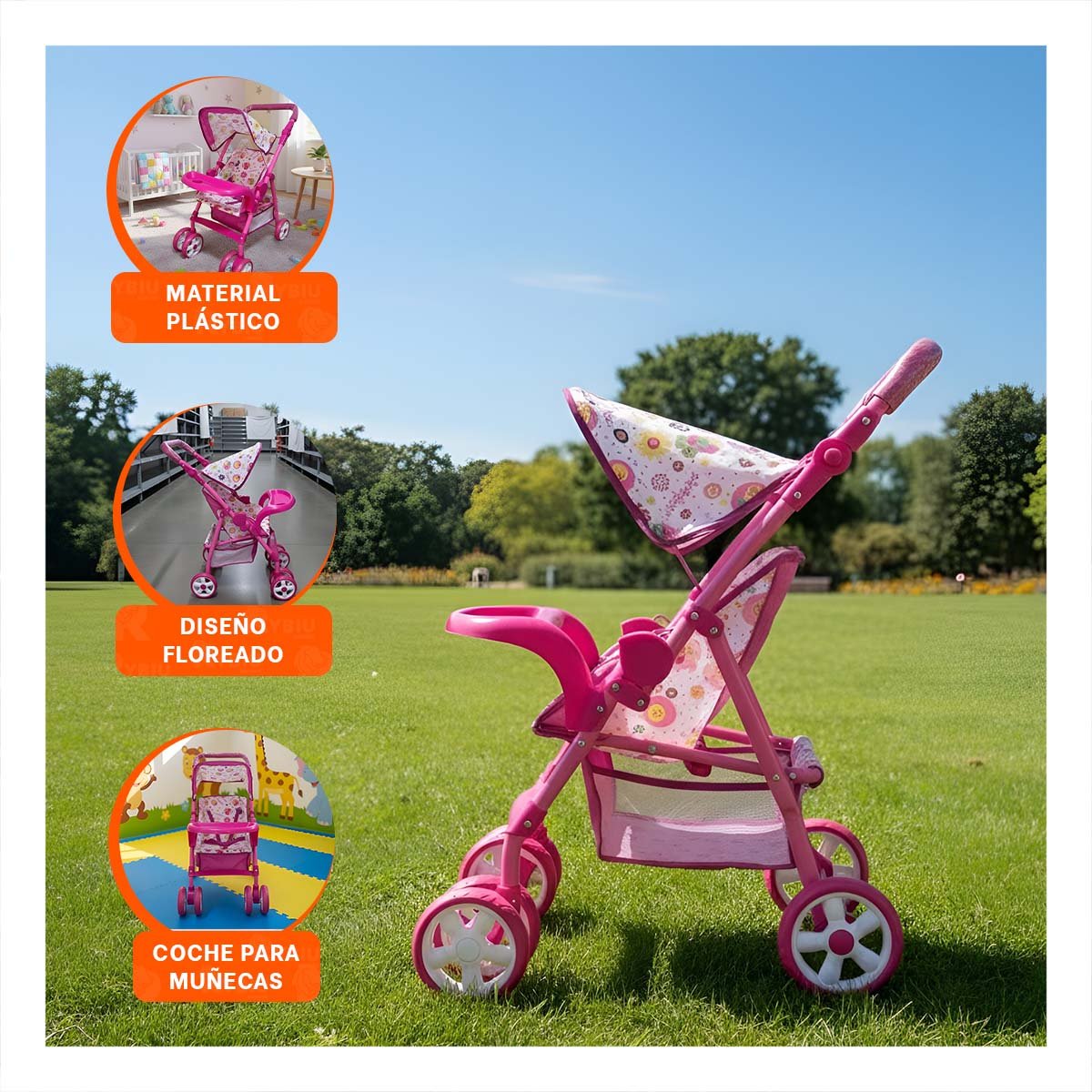 PACK2 VEHICULO INFANTIL PARA JUEGO CON DETALLE FLORES COLORES ROSADO 68CM Y+PAPEL REGALO - 5