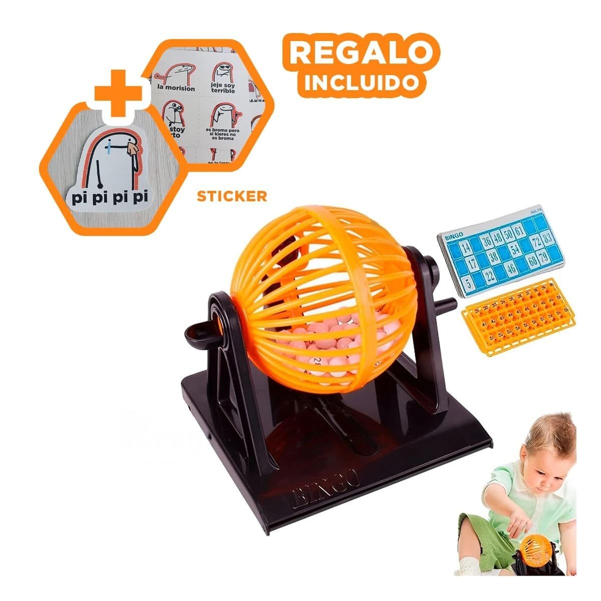 TABLERO TRADICIONAL BINGO LOTTO 90 NUMEROS CON 12 CARTAS ROJO PARA FAMILIA Y+REGALO STICKER - 1