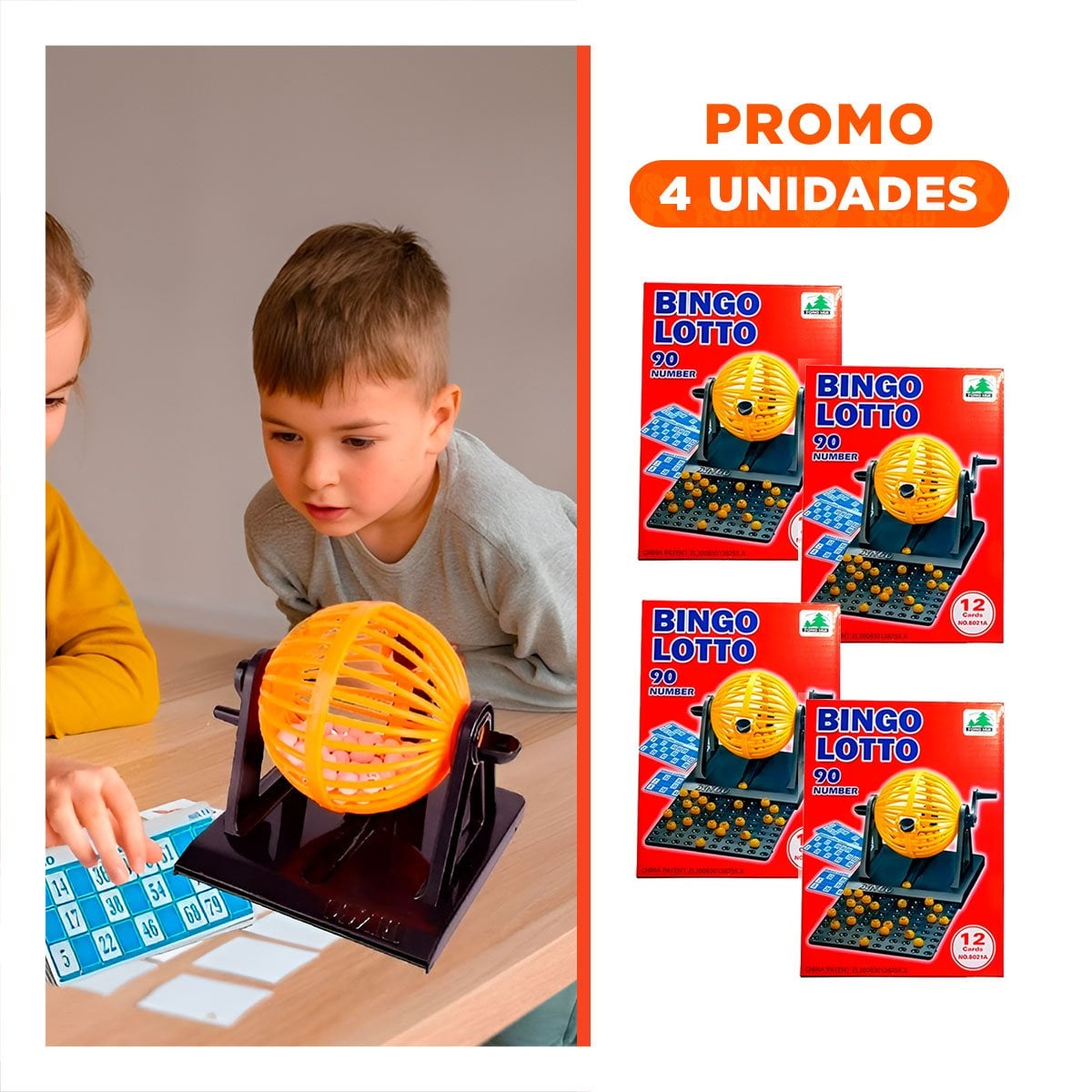 PACK4 PACK FAMILIAR BINGO LOTTO 90 NUMEROS CON 12 CARTAS ROJO PARA REUNIONES Y+REGALO STICKER - 1