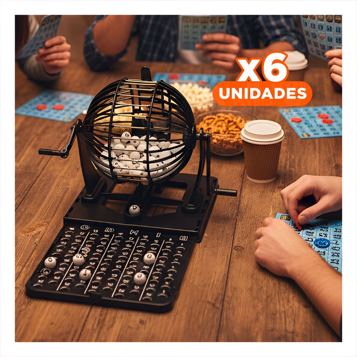 PACK6 SISTEMA CLASICO BINGO NEGRO CON CENTRO DE METAL PARA REUNIONES SOCIALES Y+REGALO STICKER - 1