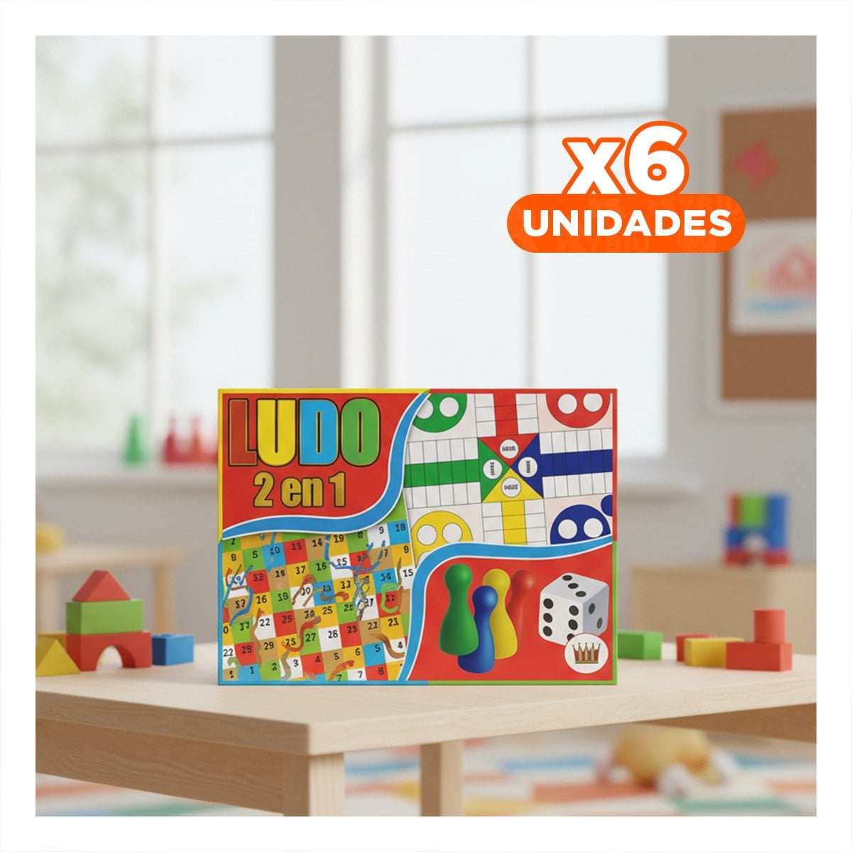 PACK6 JUEGO DE MESA LUDO 2 EN 1 CLASICO FAMILIAR PARA NINOS Y ADULTOS EN CASA Y+REGALO STICKER - 1