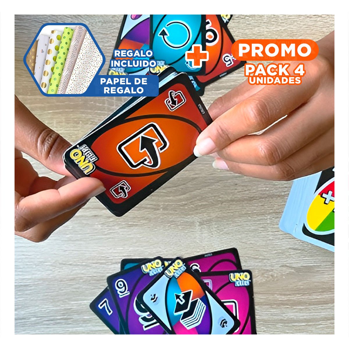 PACK4 TIEMPO CON CARTAS REVERSIBLES PARA MESA FAMILIAR COMPACTO PORTATIL HOGAR Y+PAPEL REGALO - 1