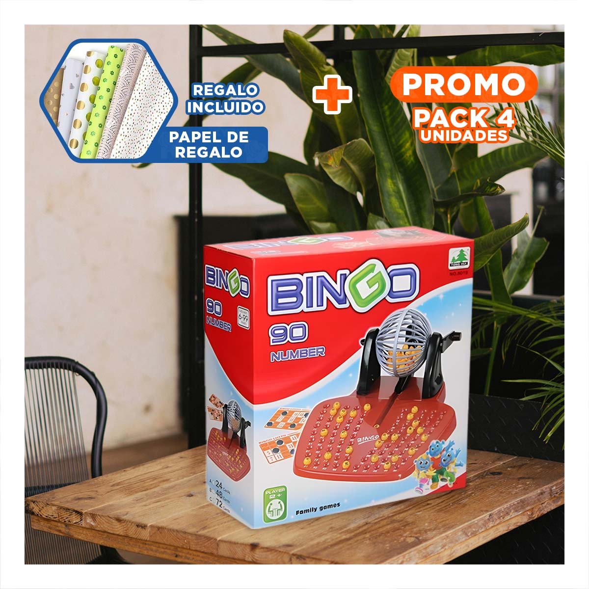 PACK4 CARTAS TRADICIONALES 90 NUMEROS Y 48 CARTAS ROJO Y NEGRO PARA MESA Y+PAPEL REGALO - 1