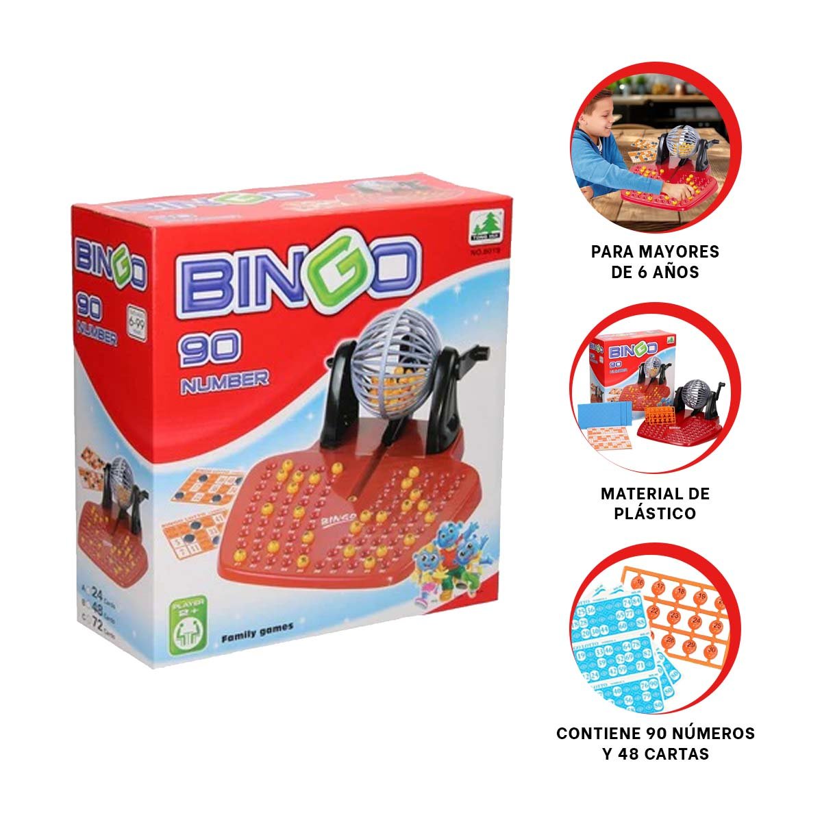 JUEGO RECREATIVO 90 NUMEROS Y 48 CARTAS ROJO Y NEGRO PARA DIVERSION EN CASA - 3