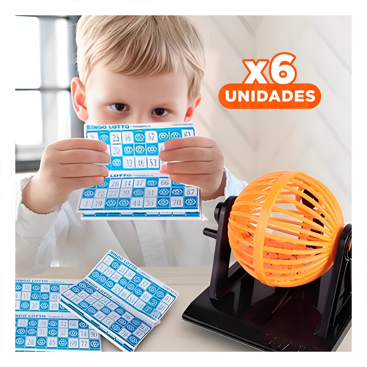 PACK6 ENTRETENIMIENTO BINGO LOTTO 90 NUMEROS CON 12 CARTAS ROJO PARA REUNIONES Y+REGALO STICKER - 1