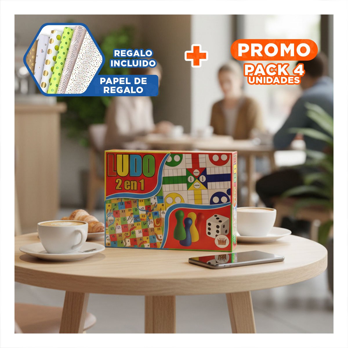PACK4 ARTICULO DE MESA LUDO 2 EN 1 TRADICIONAL PARA DIVERSION FAMILIAR Y+PAPEL REGALO - 1