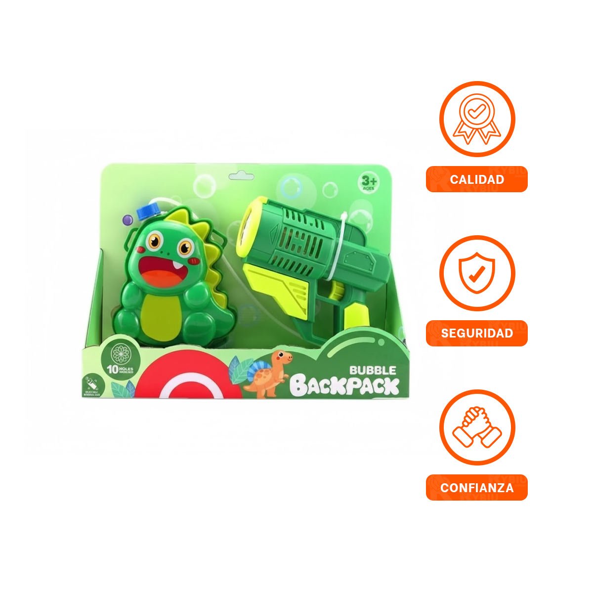 SOPLADOR DE BURBUJAS CON MOCHILA PORTATIL DINOSAURIO VERDE PARA ENTRETENIMIENTO FAMILIAR - 3