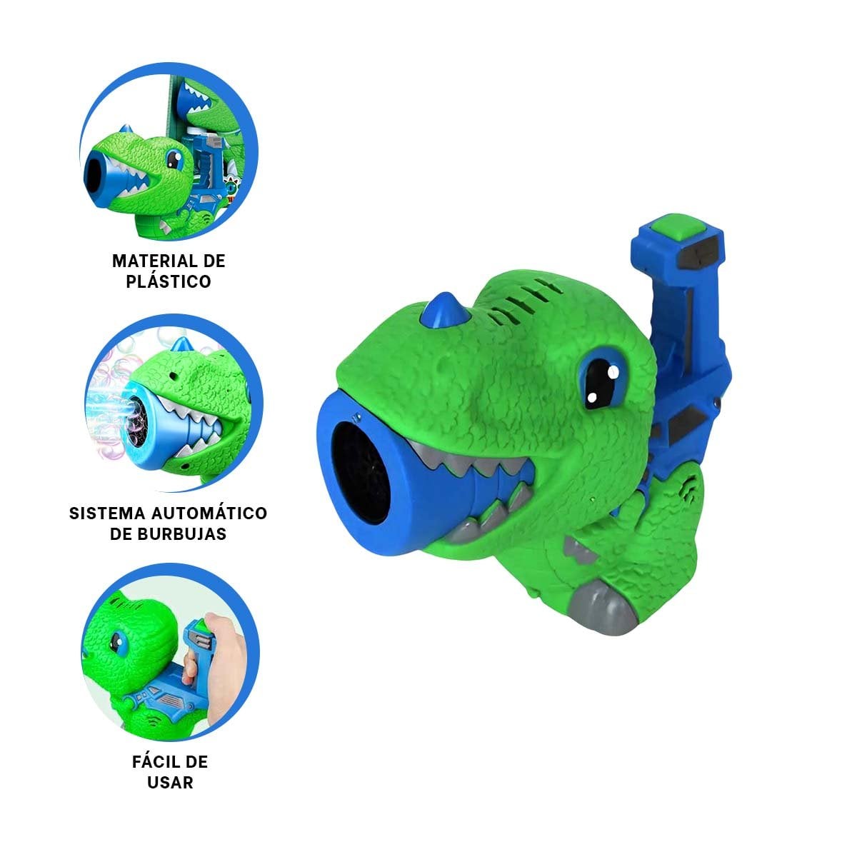 EMISOR DE BURBUJAS INFANTIL CON FORMA DE DINOSAURIO CHICO VERDE Y AZUL - 3