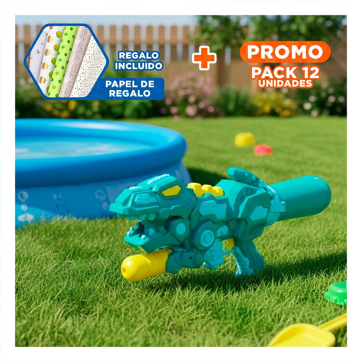 PACK12 DIFUSOR RECREATIVO DINOSAURIO VERDE PARA ACTIVIDADES DE VERANO Y+PAPEL REGALO - 1