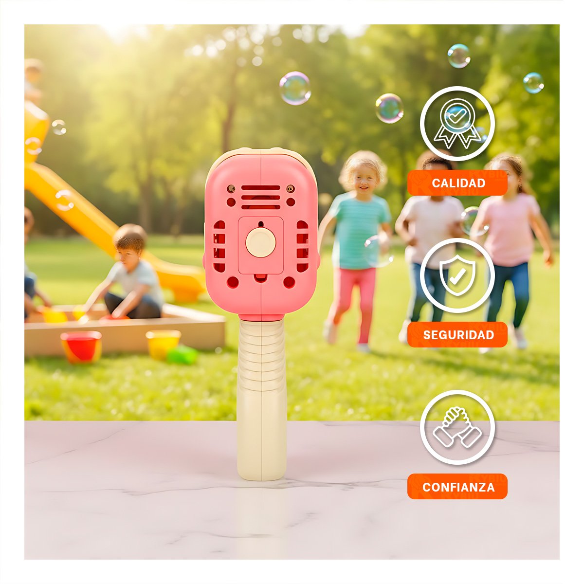 EMISOR INFANTIL DE BURBUJAS COHETE ROSADO PARA JUEGOS AL AIRE LIBRE Y+LIGAS REGALO - 2