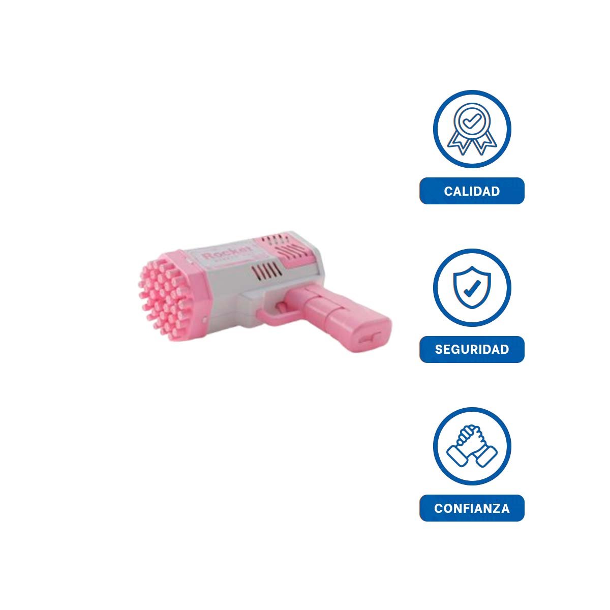 PROYECTOR DE BURBUJAS INFANTIL CON DISENO DE COHETE ROSADO Y BLANCO Y+LIGAS REGALO - 3