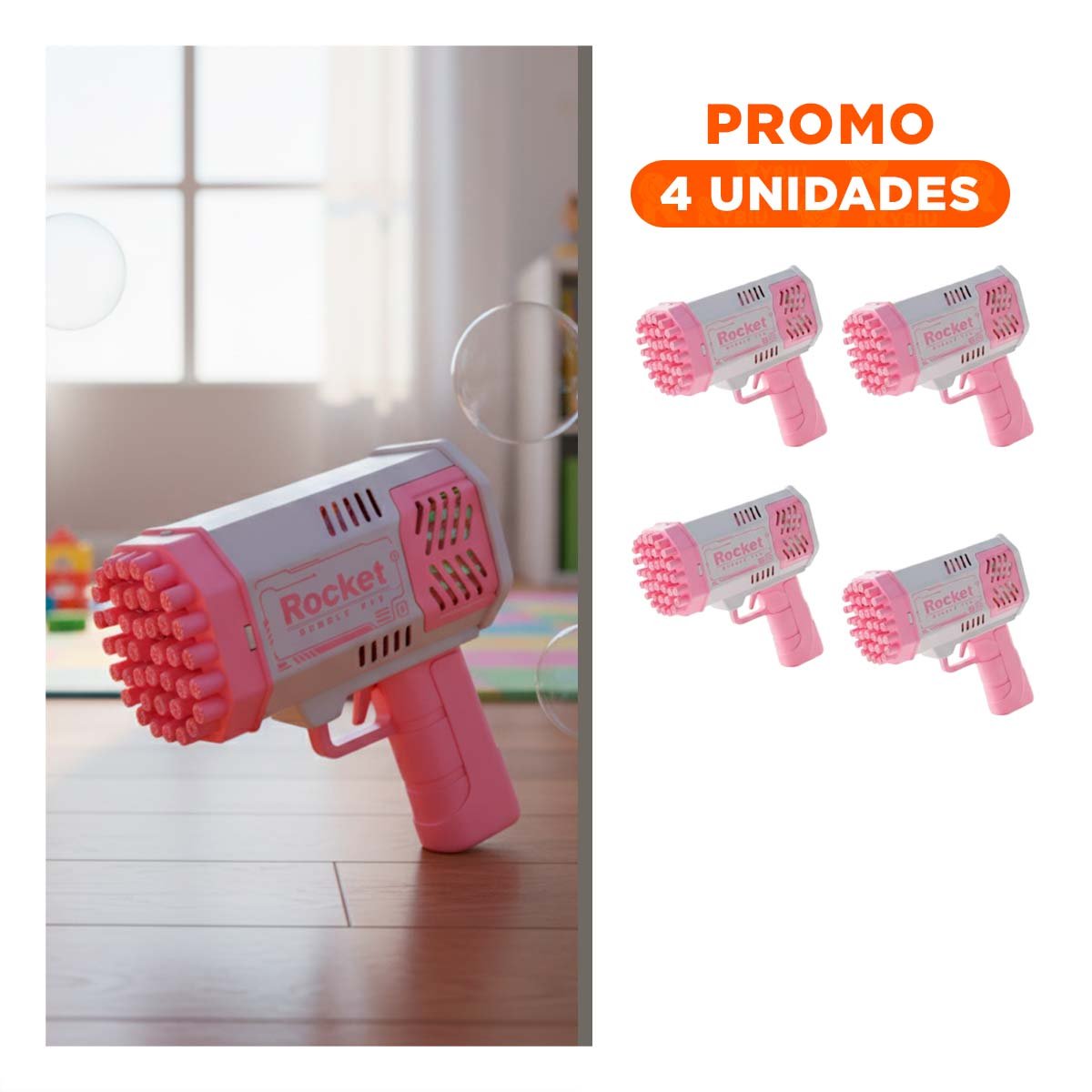 PACK4 LANZABURBUJAS MANUAL DE BURBUJAS COHETE ROSADO Y BLANCO Y+REGALO STICKER - 1
