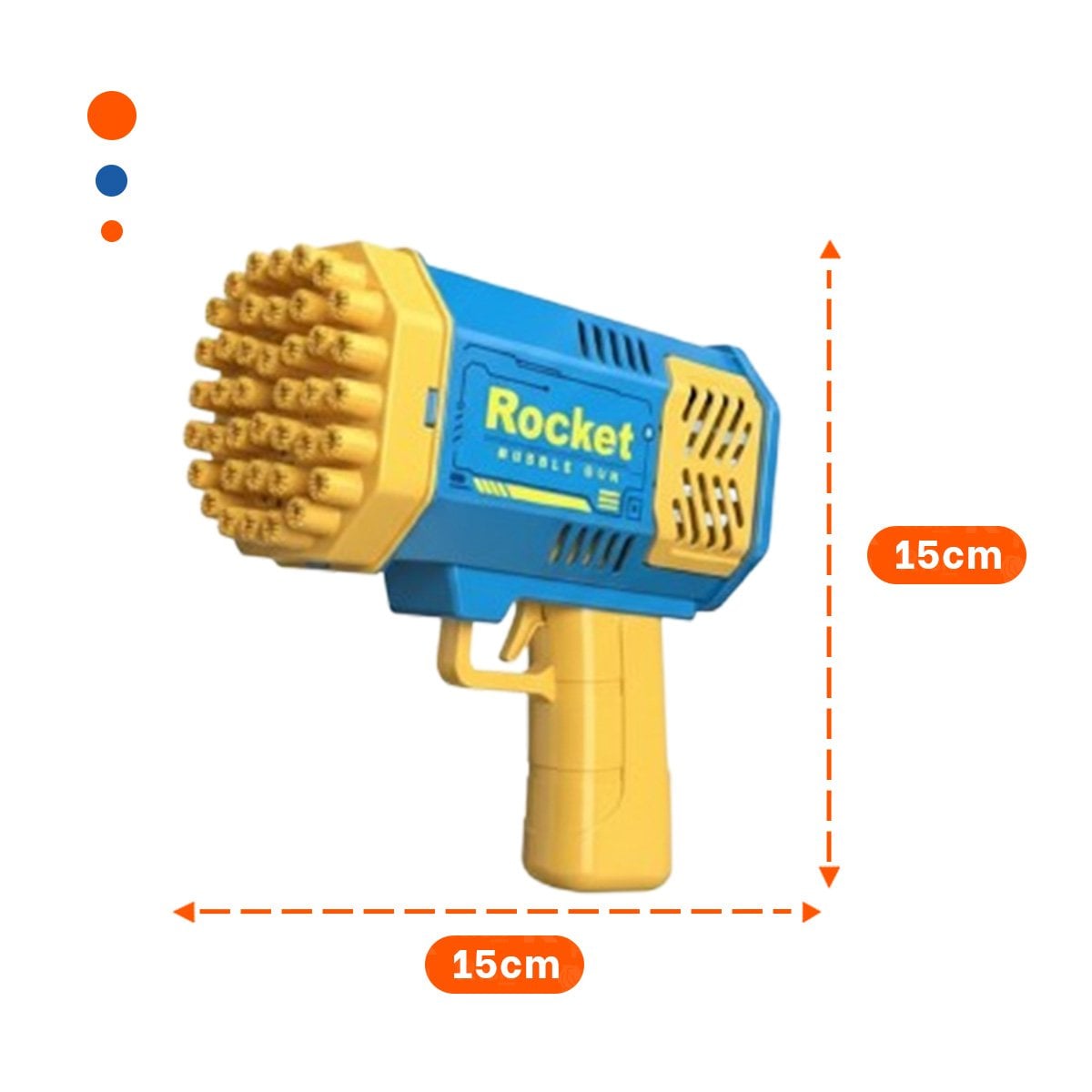 PROYECTOR DE JUGUETE PARA BURBUJAS TIPO COHETE AZUL Y AMARILLO Y+POST IT - 4