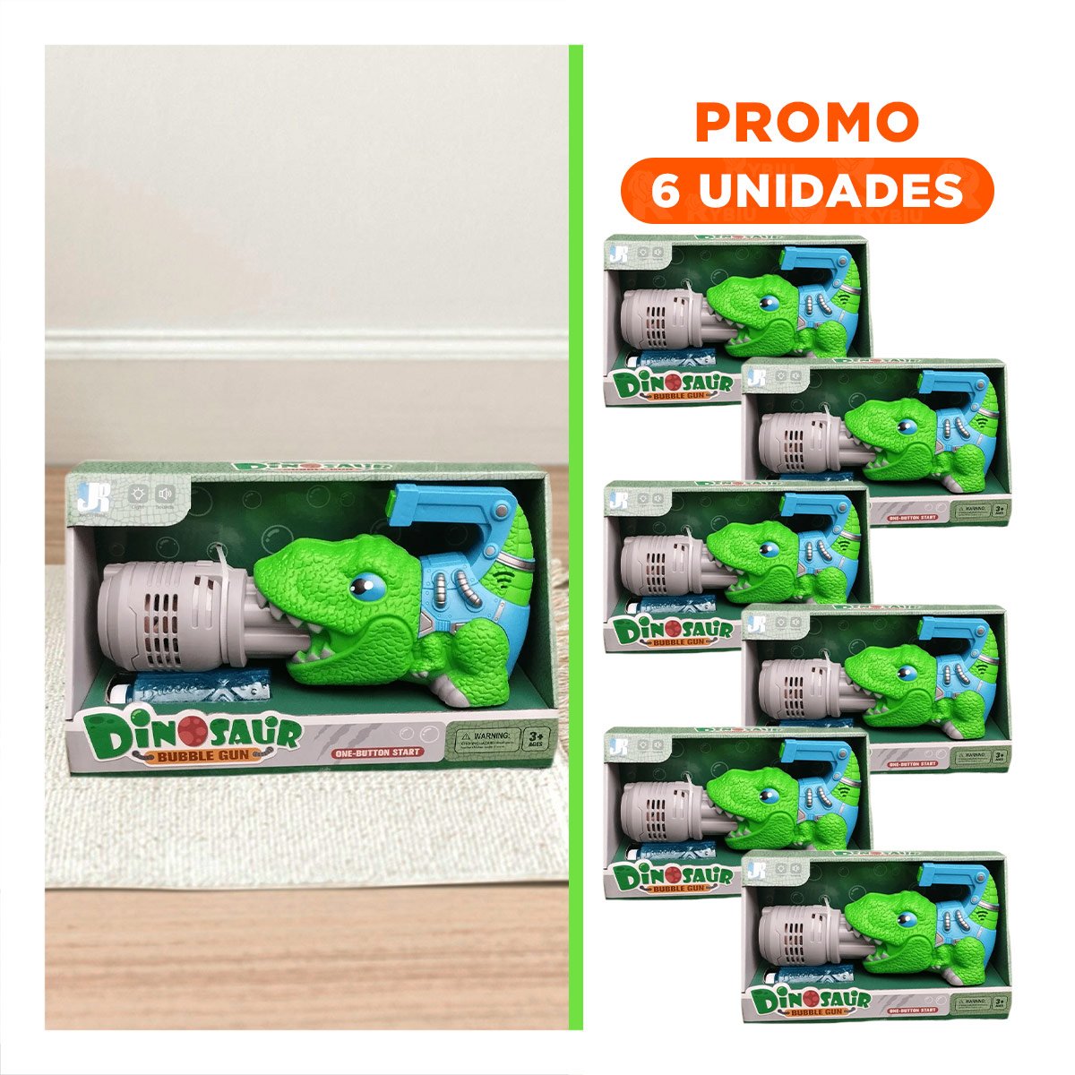 PACK6 EXPULSOR LED DE BURBUJAS DINOSAURIO CON SONIDO PARA CASA - 1