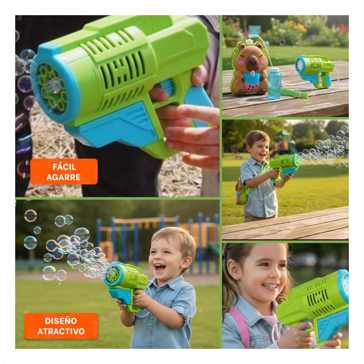 SISTEMA DE DIVERSION CON BURBUJAS Y MOCHILA PORTATIL FIGURA ANIMAL VERDE CLARO - 5
