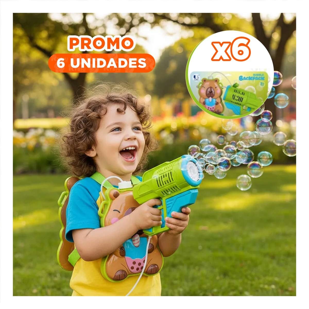 PACK6 MAQUINA DE JUEGO DE BURBUJAS CON MOCHILA FIGURA ANIMAL VERDE CLARO Y+REGALO STICKER - 1